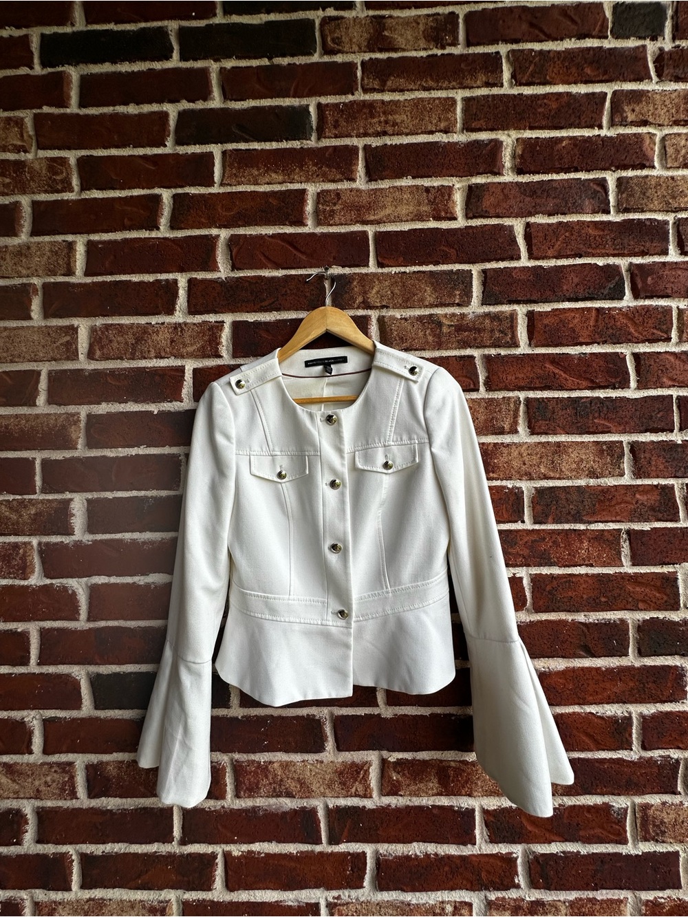 White House Black Market Cream Button-Front Peplum Blazer with Flared Cuffs